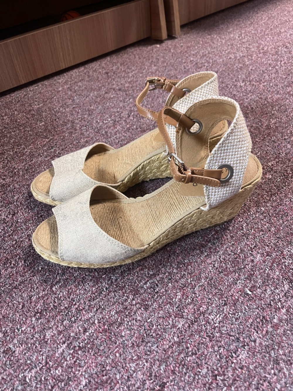 Lucky Brand Neutral Beige Espadrille Wedge Sandals with Ankle Strap